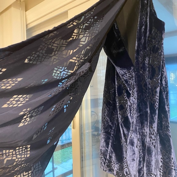 Anthropologie Nomad Morgan Carper Sleeveless Mini Blue  Velvet Dress W/Cape Xs - Picture 3 of 6